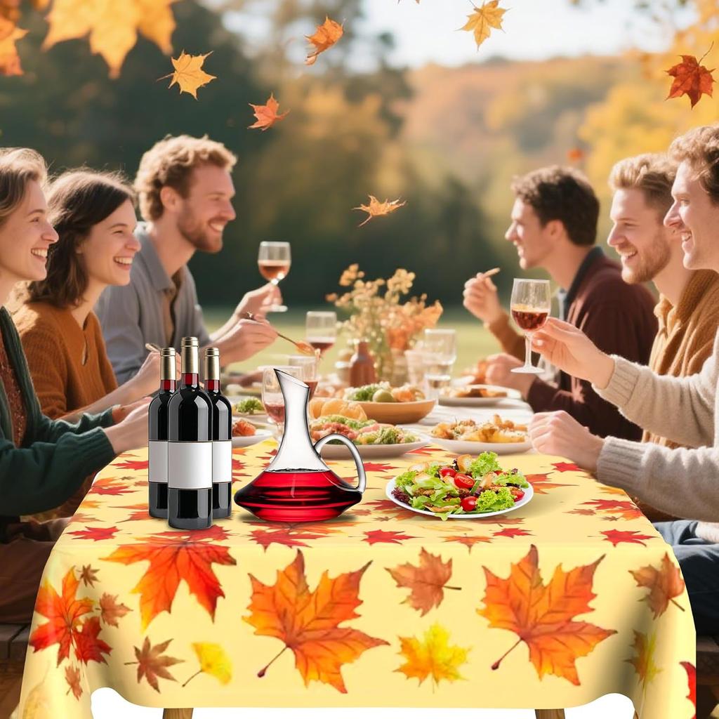 Thanksgiving Tablecloth Plastic, Fall Tablecloth, 2 Pack Disposable Table Cloth Table Decor Autumn Maple Leaf Rectangle Tables Cover for Autumn Fall