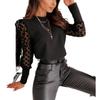 Spring 2026 Lace Sleeve Semi-High Neck Chiffon Blouse