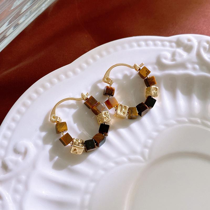 Cercei ovali Acul de Argint cu Piatra Ochi de Tigru Artificială Retro High-end Cercei Stud Nișă Cercei Versatili