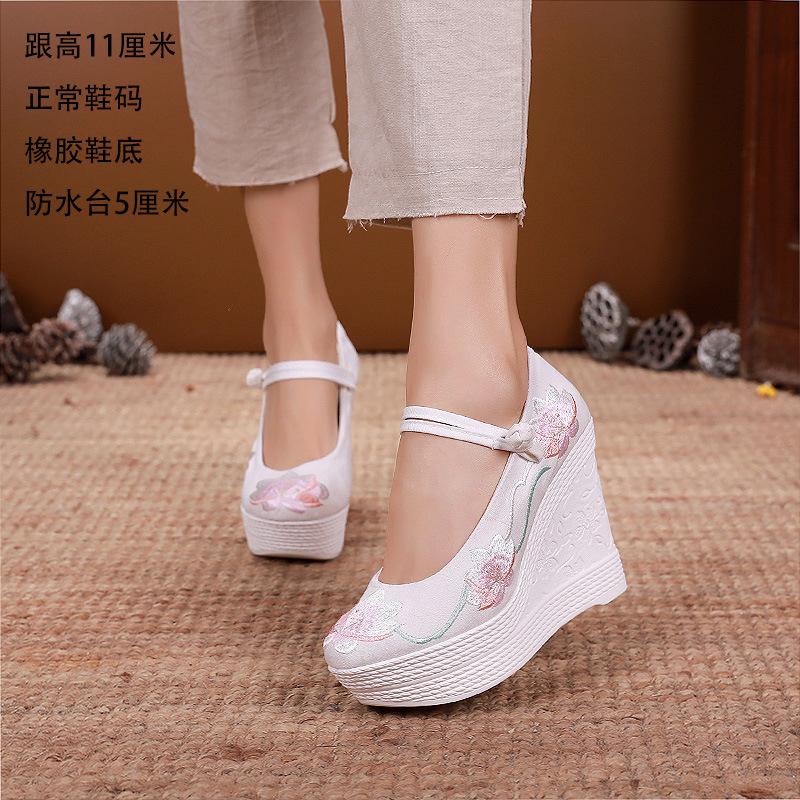 Chunxin ancient style women's shoes Hanfu shoes ethnic style slope heel ancient style heel waterproof table embroidered shoes national style cloth
