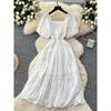 French style Gentle Chic Square Collar Puff sleeve Hollow Embroidery Dress Women Summer Waist Hugging Slimming A Word First Love Skirt