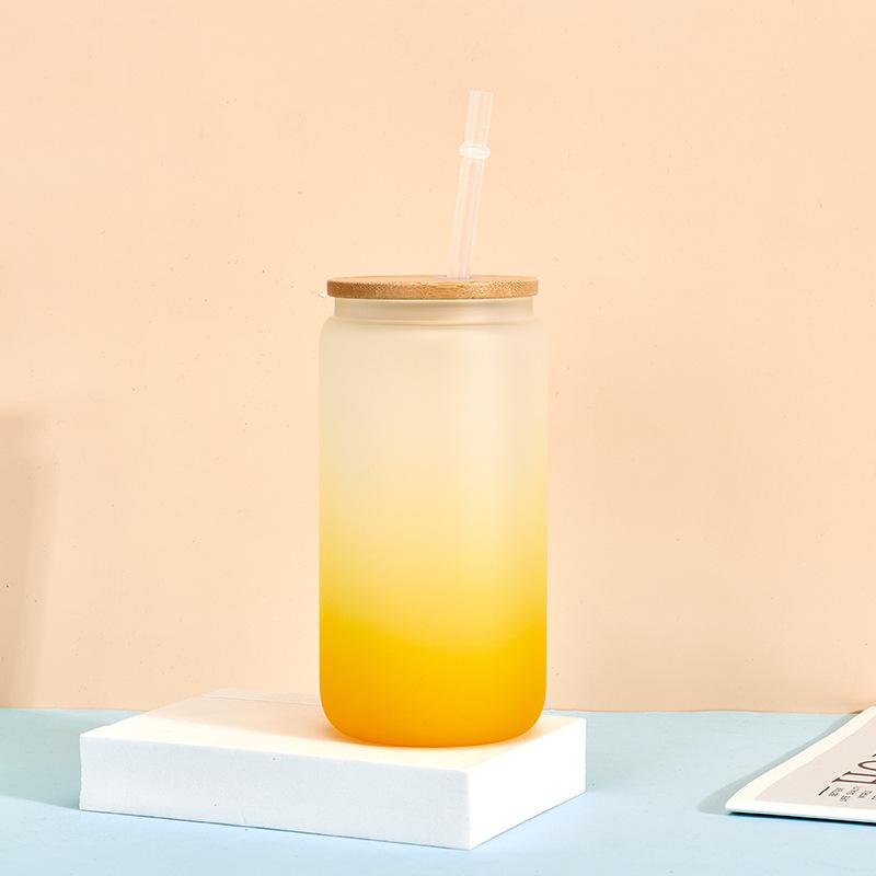 

Крышка и соломинка для бутылки для воды 16 унций, стеклянная банка для пива, чашка для молока и мокко, бамбуковая деревянная крышка, бытовые стаканы для питья из высокоборосиликатного стекла 500ml жёлтый