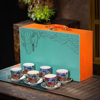 Gilt Silver Enamel Teacup Set