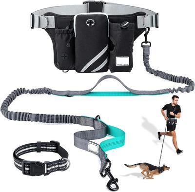 Adjustable Waist Belt Bag Training Pouch with Retractable Hands Free Dog Reflective Stitching Leash for Running Walking Hiking