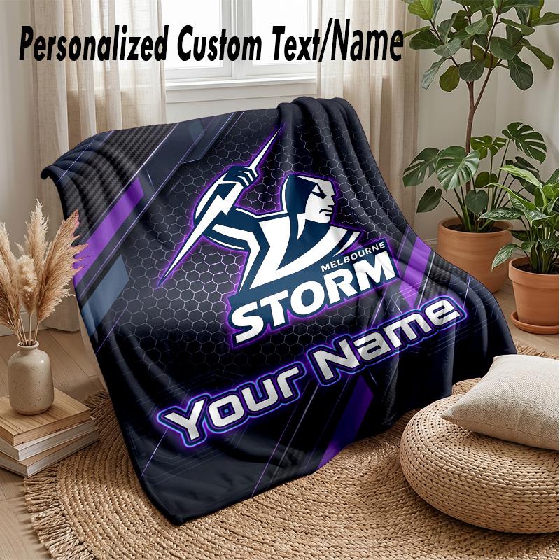 Melbourne Storm Custom Flannel Throw Blanket Print Your Name Text Soft Warm Blanket Holiday Present