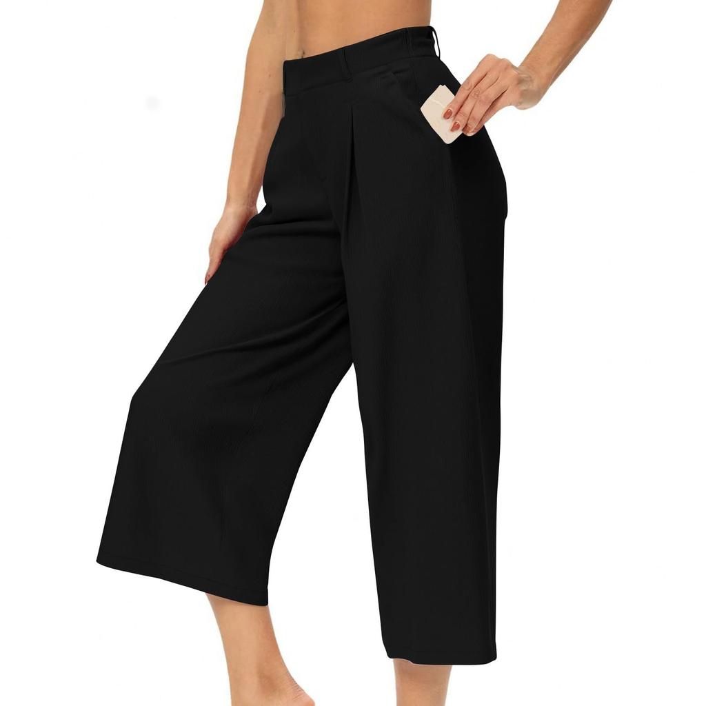 Damen Einfarbig Elastischer Bund Locker Lässig Cropped Hose