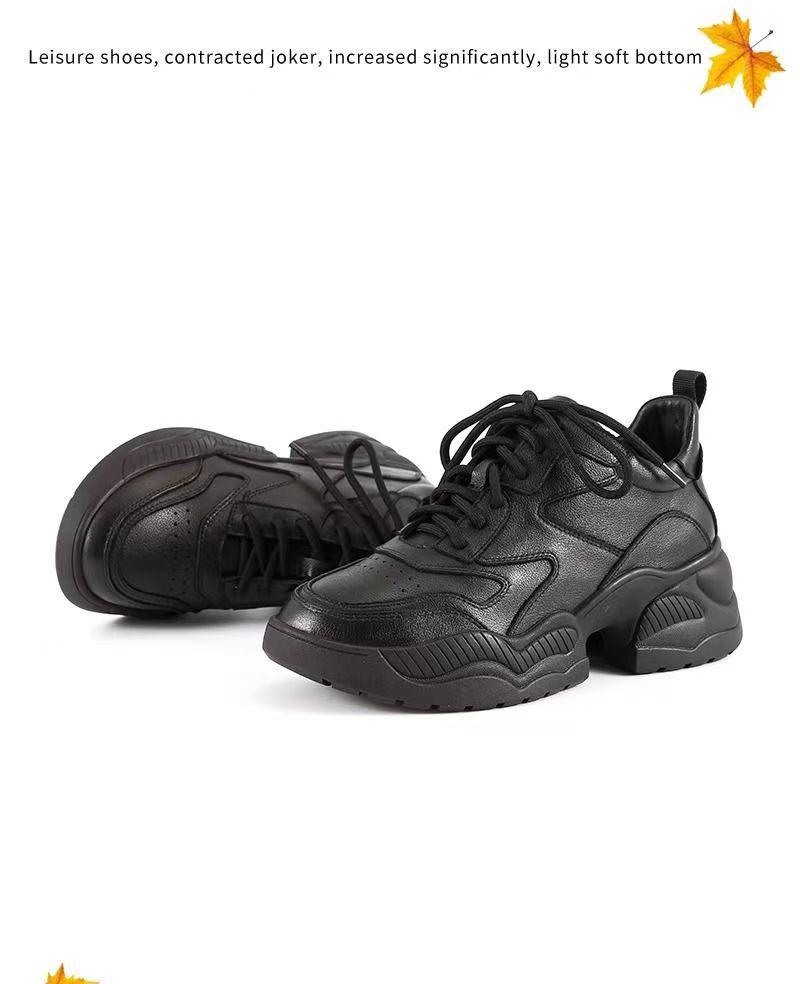 Zapatos de Papá de Suela Gruesa de Cuero Genuino Negro para Mujer Otoño/Invierno 2025: Versátil, Elegante y Casual.