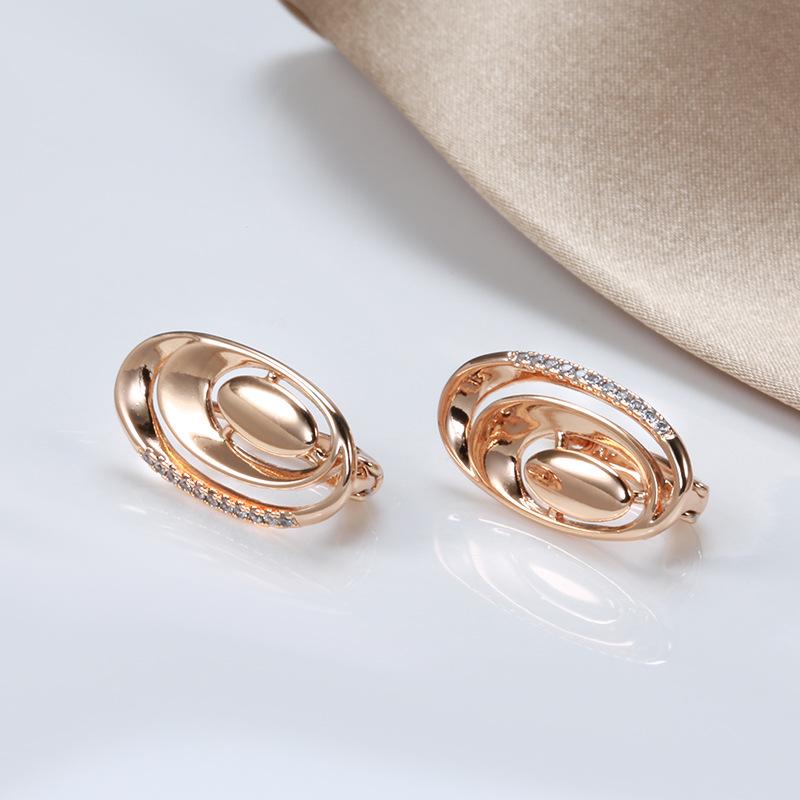 585 Rose Gold Irregular Geometric Oval Earrings with Zircon Inlay