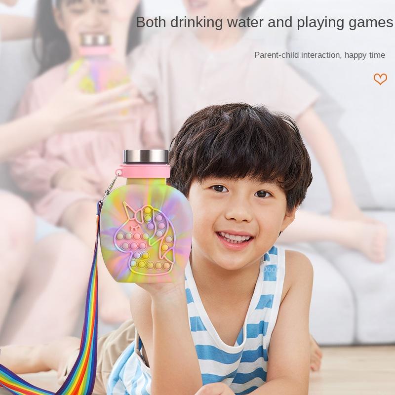 New Silicone Sports Kettle Food Grade Double-Sided Shape Water Bottle with String Children's Toy Water Cup Stylish Appearance Practical Daily Use