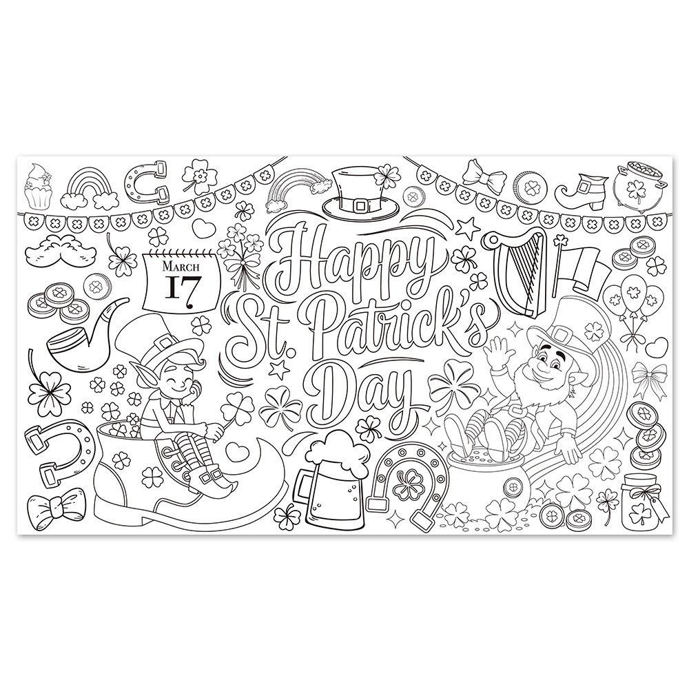 130x75cm St Patricks Day Coloring Tablecloth Shamrocks Lucky Giant Coloring Banner Giant Size DIY Paper Coloring Poster