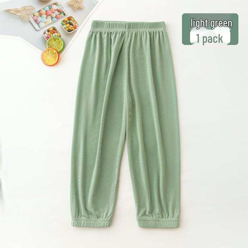 Children's Ice Silk Casual Sports Pants - Candy Color Elastic Ankle, Mosquito-Proof Sleepwear for Boys & Girls