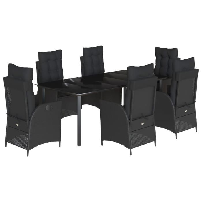 VidaXL Ensemble à manger de jardin coussins 7pcs Noir Résine tressée 3213191