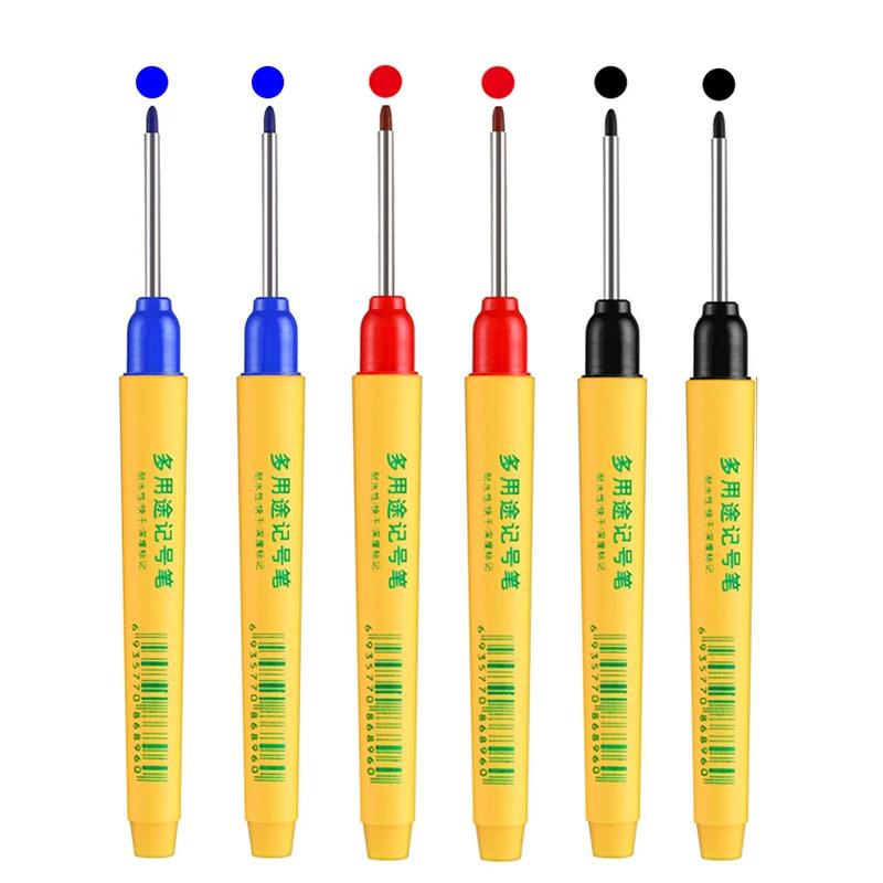 6pcs/set 33mm Red/Blue/Black Long Head Marking Pen Woodworking Decoration Deep Hole Waterproof Pen Multipurpose Marking Tool