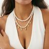 Sweet And Cool Style Imitation Pearl Beaded Necklace Set, Personalized Metal Fish Pendant Collarbone Necklace