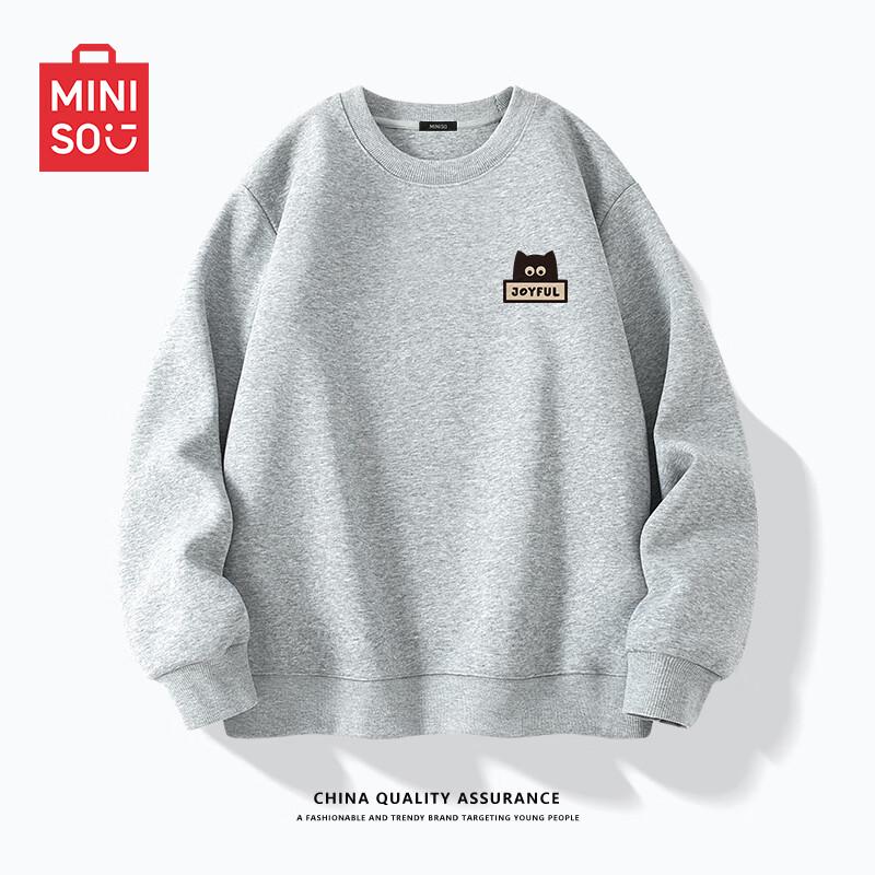MINISO Men's Casual Crewneck Sweatshirt with Dazed Cat Logo