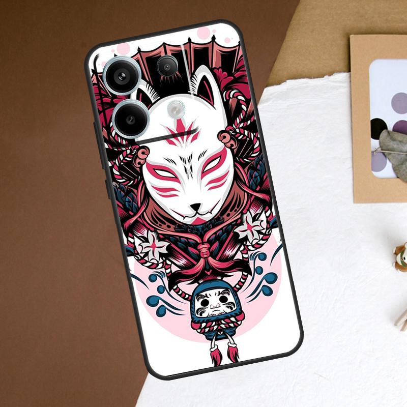 Japanese Kitsune Fox Mask Case For Redmi Note 13 Pro Plus 9 10 11 12 Pro 9S 10S 11S 12S Cover For Redmi 12 C 10C 13C