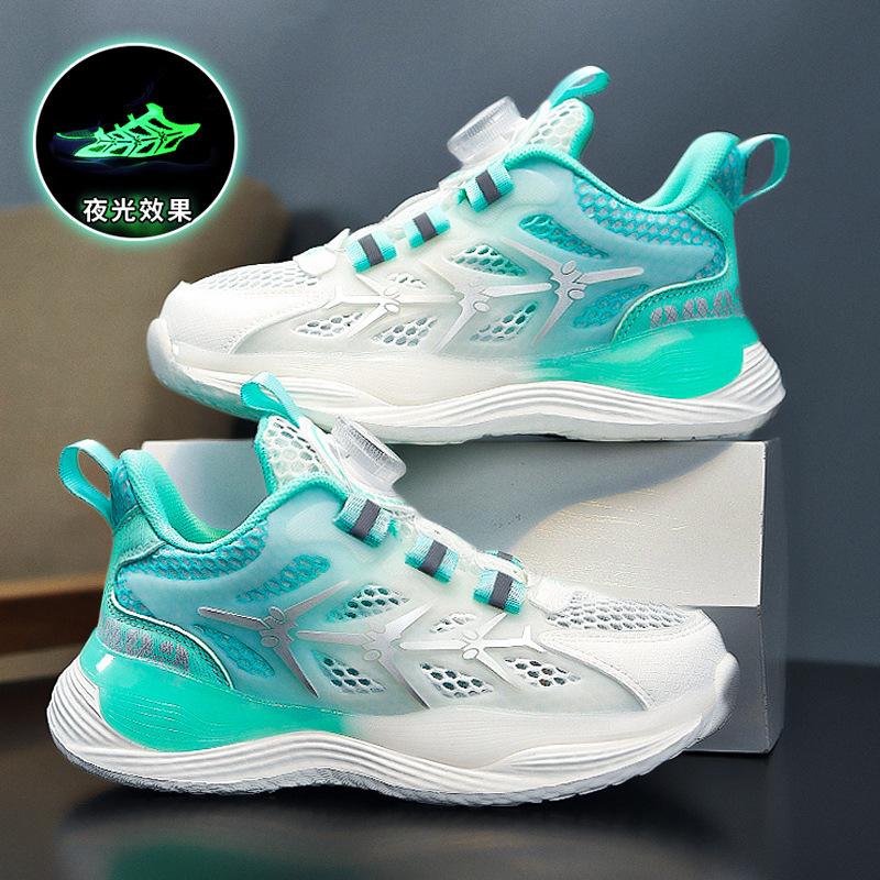 Boys' Shoes Summer Mesh Breathable 2025 New Children's Sports Single Mesh Shoes Medium and Older Children's Soft Sole Rotating Button