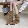 2025 Autumn and Winter New European and American Small Square Head Thick Heel Short Heel Temperament French Fashion Sexy Beautiful Women Short Boots