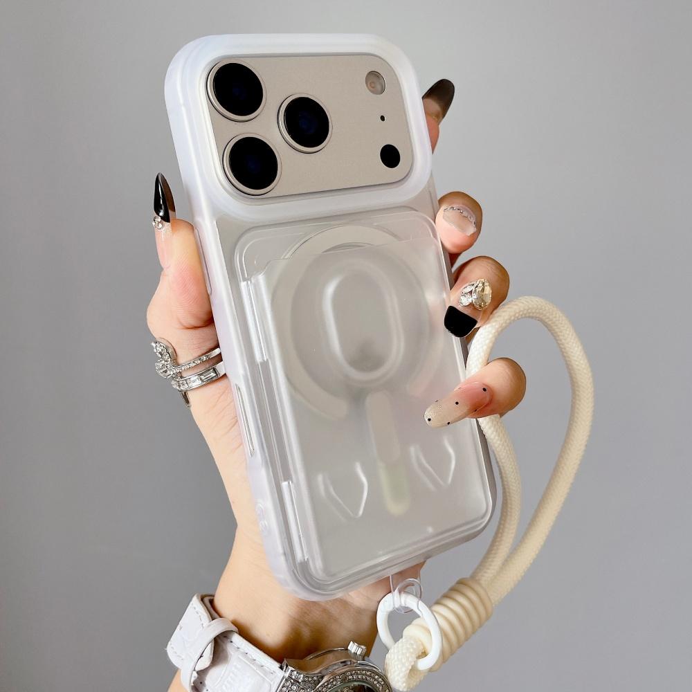 

For Magsafe Magnetic Wrist Strap Clear Phone Case for IPhone 11 12 13 14 15 16 17 Pro Max 16 Plus 17 Air Slot Card Wallet Cover iPhone Air