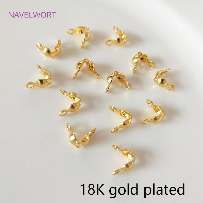 Jewellery Making Supplies Findings Thickened 14k/18k Real Gold Plating 4MM Double-Cup Bead Tip Crimp Cover for DIY