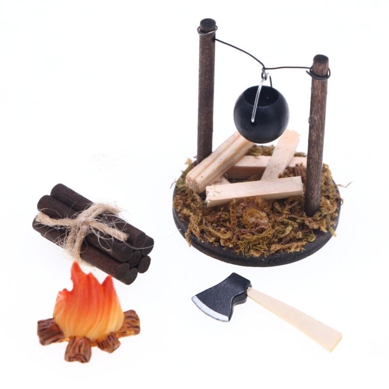 Model Hanging Cauldron Dollhouses Cauldron 1:12 Scale Realistic Cookware Hanging Pots Model for Camping Theme