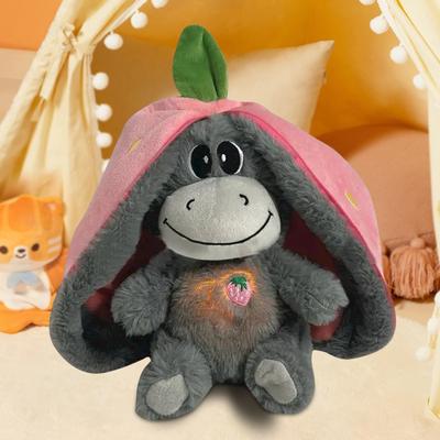 30cm Baby Strawberry Donkey Plush Toy with Lights Breathing Donkey Sleeping Doll Stuffed Creative Into Fruit Transform Doll Gift