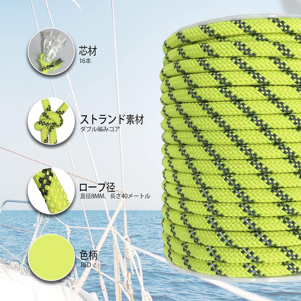 Sutekus Tent Rope, 8mm Diameter, Paracord with Reflective Material, 2000kg (2 Tons) Load Capacity, 40m Length (Yellow)