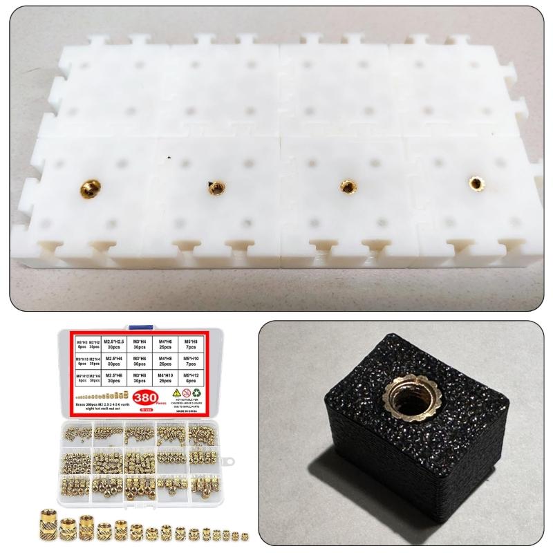 380Pcs Threaded Inserts 2/2.5/3/4/5/6mm Metric Knurled Nut Brass Embedding Nut for Printing 3D Printer Parts