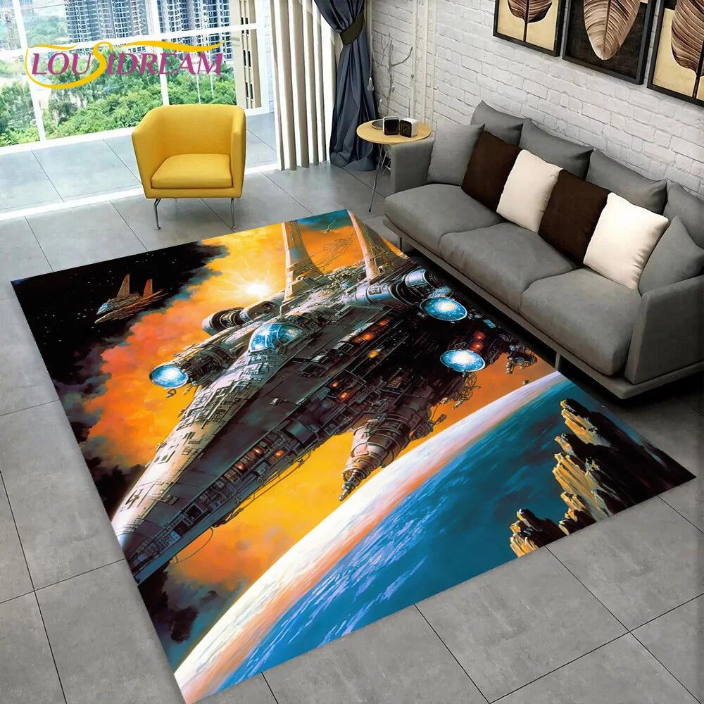 3D Spaceship Spacecraft UFO Cartoon Carpet Rug for Home Living Room Bedroom Sofa Doormat Decor,kids Area Rug Non-slip Floor Mat
