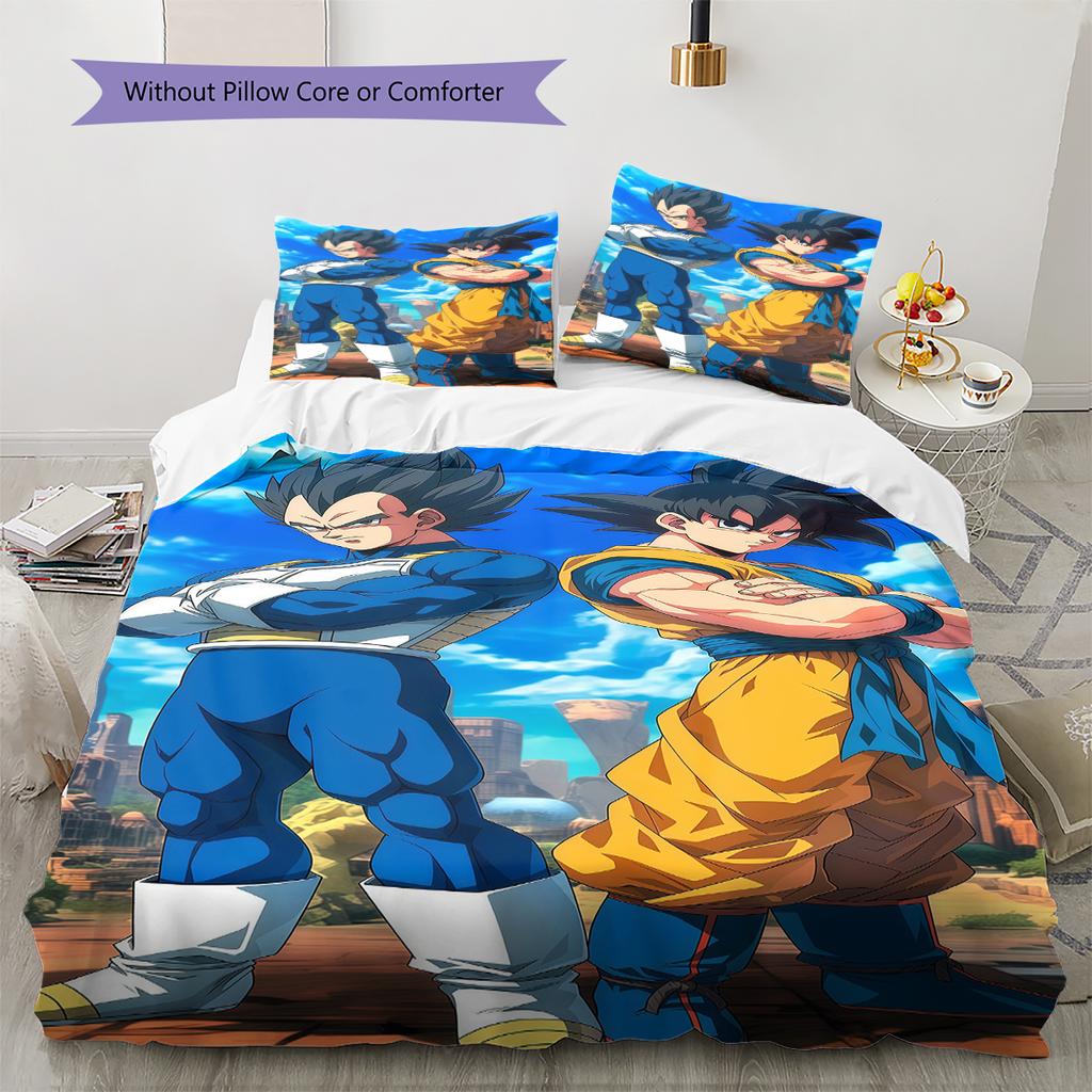 Ropa de cama con estampado de Son Goku, Juego de colcha, Funda de colcha, Funda de almohada, Regalo de cumpleaños para el hogar (1 * funda nórdica + 2 * fundas de almohada, sin núcleo)