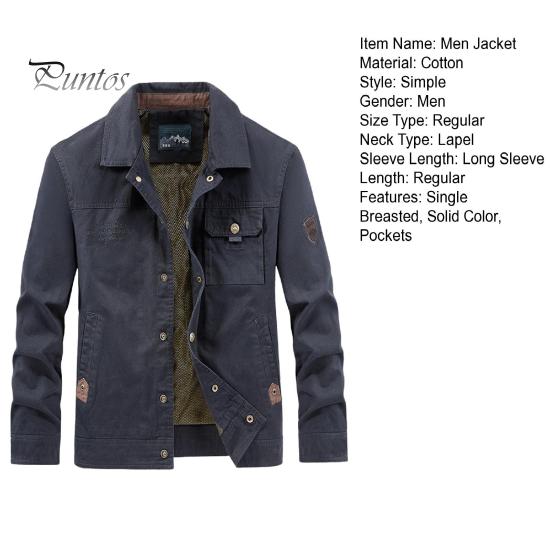 Men Jacket Lapel Long Sleeve Multi Pockets Design Jacket Coat Solid Color Single Breasted Outdoor Jacket Daily Wear