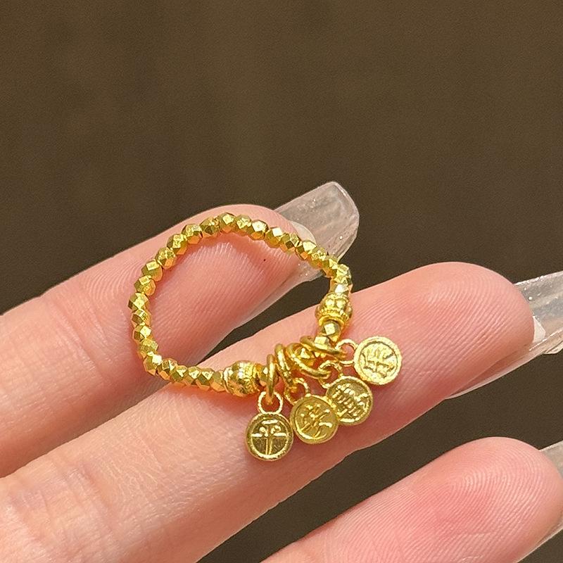 Simple Chinese Style Small Pendant Ping An Joy Female Ring New In Antique Bead Rings for Women Suitable for Daily Jewelry Gifts