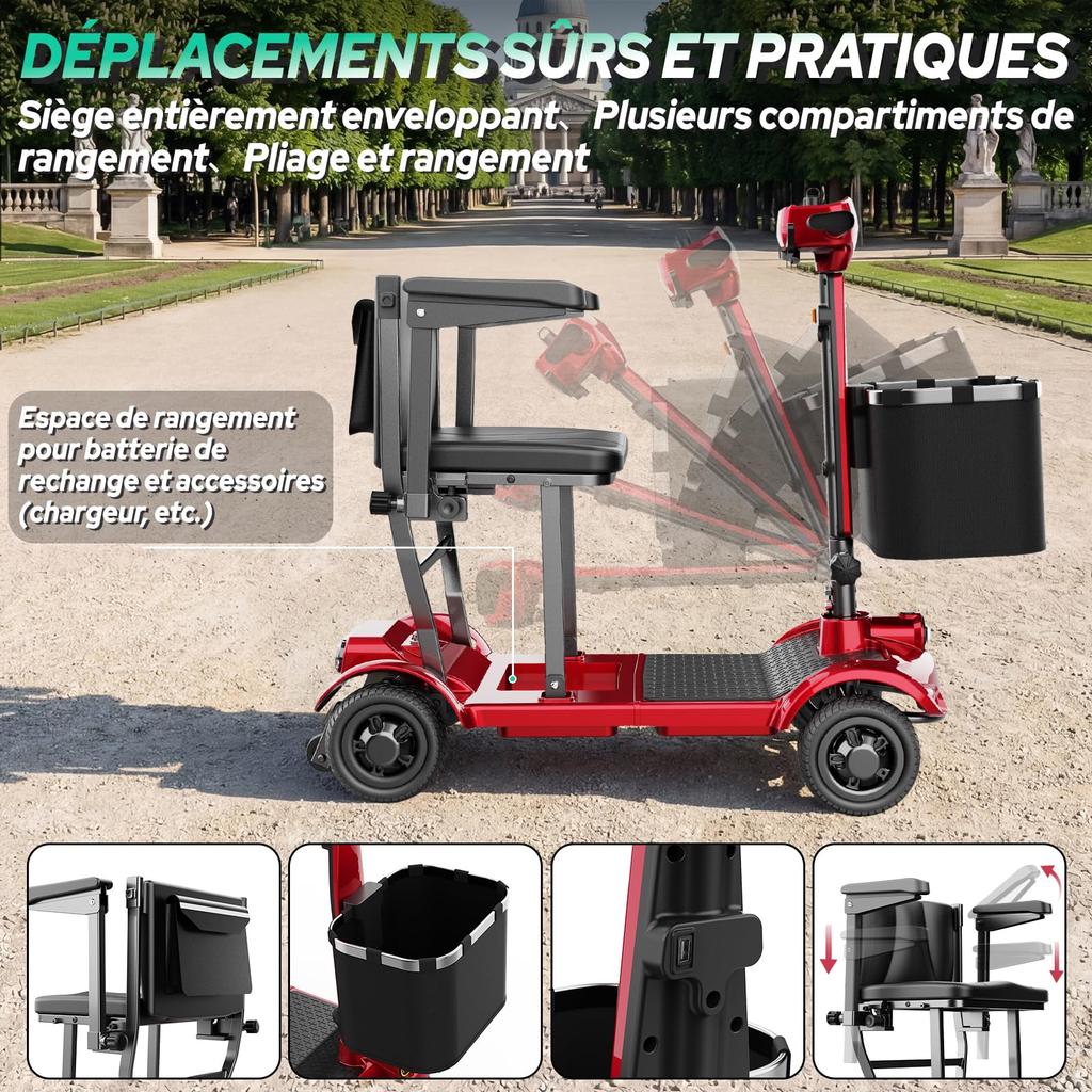 TODIMART X17 Scooter De Mobilité À 4 Roues,Autonomie Longue 30–35 Km,20kg Pliable Et Légère Pour Adultes Et Seniors