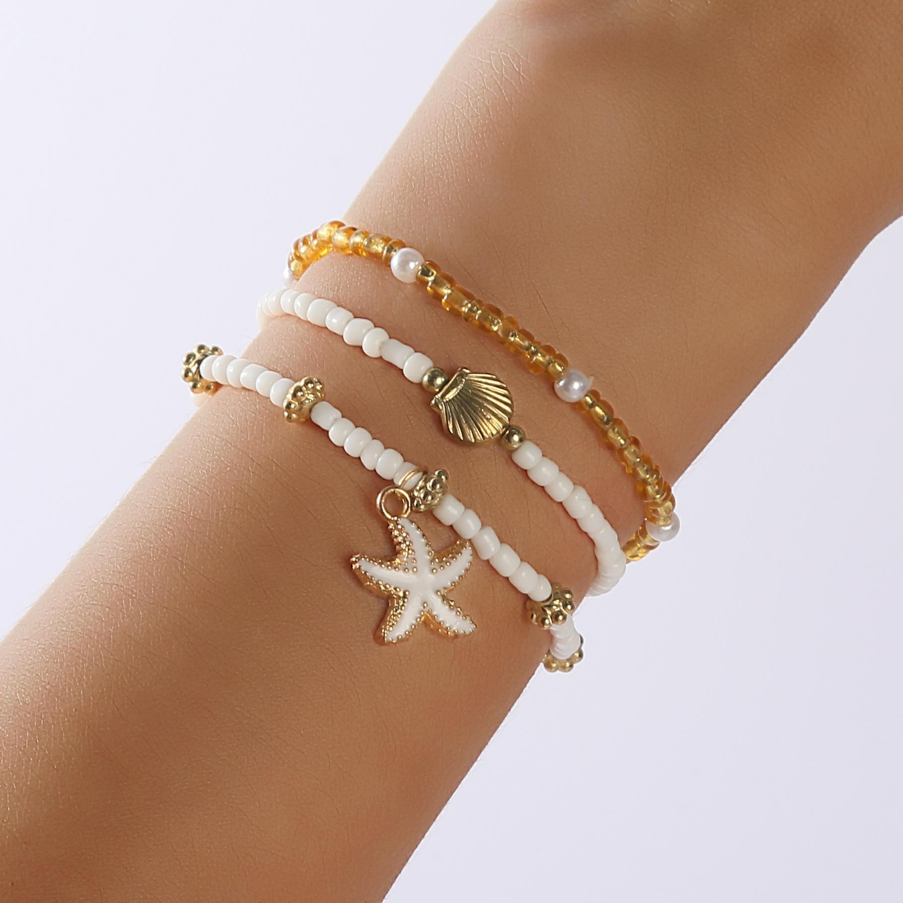 

Starfish Shell Stretch String Anklet Women s Multi-Layer Set Bohemian Beach Style