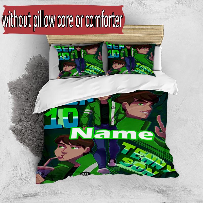 3pcs Duvet Cover Set (1*Duvet Cover + 2*Pillowcase, Without Core), Custom Name Ben 10 Cartoon Pattern Bedding Set, Home Bedroom Decor Gift