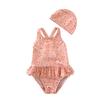 Girls Floral Backless One Piece Swimsuit Cute Cartoon Bathing Suit for Kids