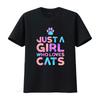 Women S T Shirt Cute Cat Lover Just A Girl Who Loves Cats Print Casual  Tops Black Small Vintage Washed Comfortable Stretched