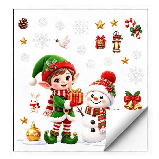 Christmas Window Clings Cling, PVC Waterproof Santa Claus/ Elf Snowman/Elk/House Stickers, Reusable Easy Peel And Stick Holiday Decor Glass