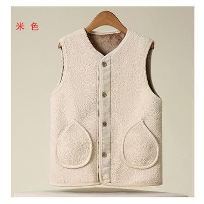 Lamb Wool Vest for Women Autumn Winter Plus Velvet Thickened V-neck Solid Color Grain  Warm Waistcoat for Women