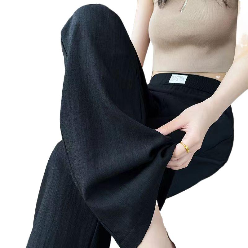 Dámské džínové kalhoty s vysokým pasem a širokými nohavicemi z Tencelu - Léto 2024 Chladivé splývavé kalhoty z ledového hedvábí