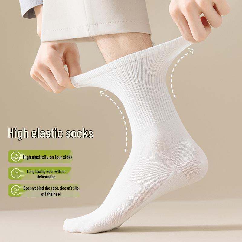 Men's Mid-Calf Cotton Socks: Sweat-Absorbent, Odor-Resistant, Antibacterial Casual and Sports Wear