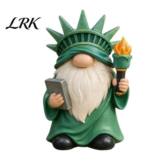 American Celebration Garden Art Patriotic Gnome Statue, 250th Anniversary Independence Day Decor, Resin Red White All Season Outdoor Decoration