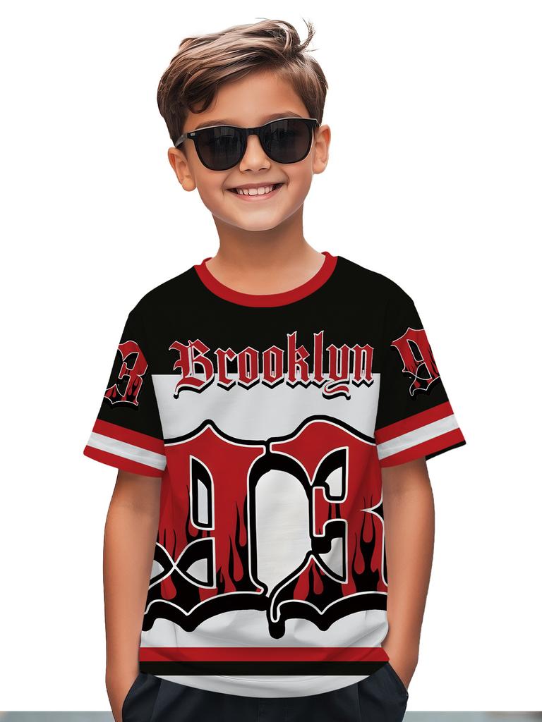 Children's round neck T-shirt, digital printed T-shirt, handsome casual clothing, daily outdoor sports