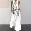 Summer Dress V-neck Sleeveless Floral Print Loose Hem Full Length Dressing Up Thin Women Floral Print A-Line Vest Maxi Dress Daily Clothing