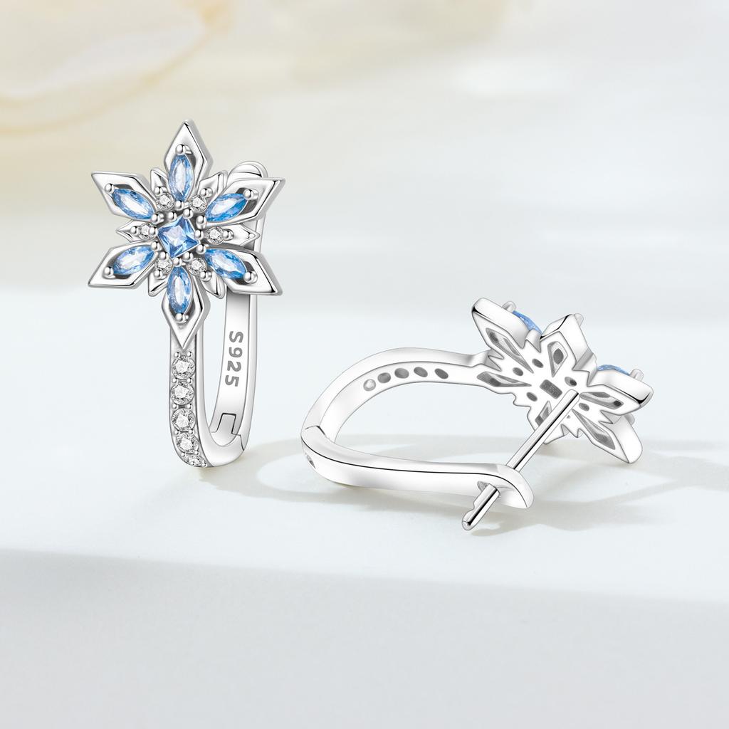 Orstarry S925 Silver Earring Winter Blue Snowflake Hoop Earrings Elegant Fashion Jewellery Women Gift