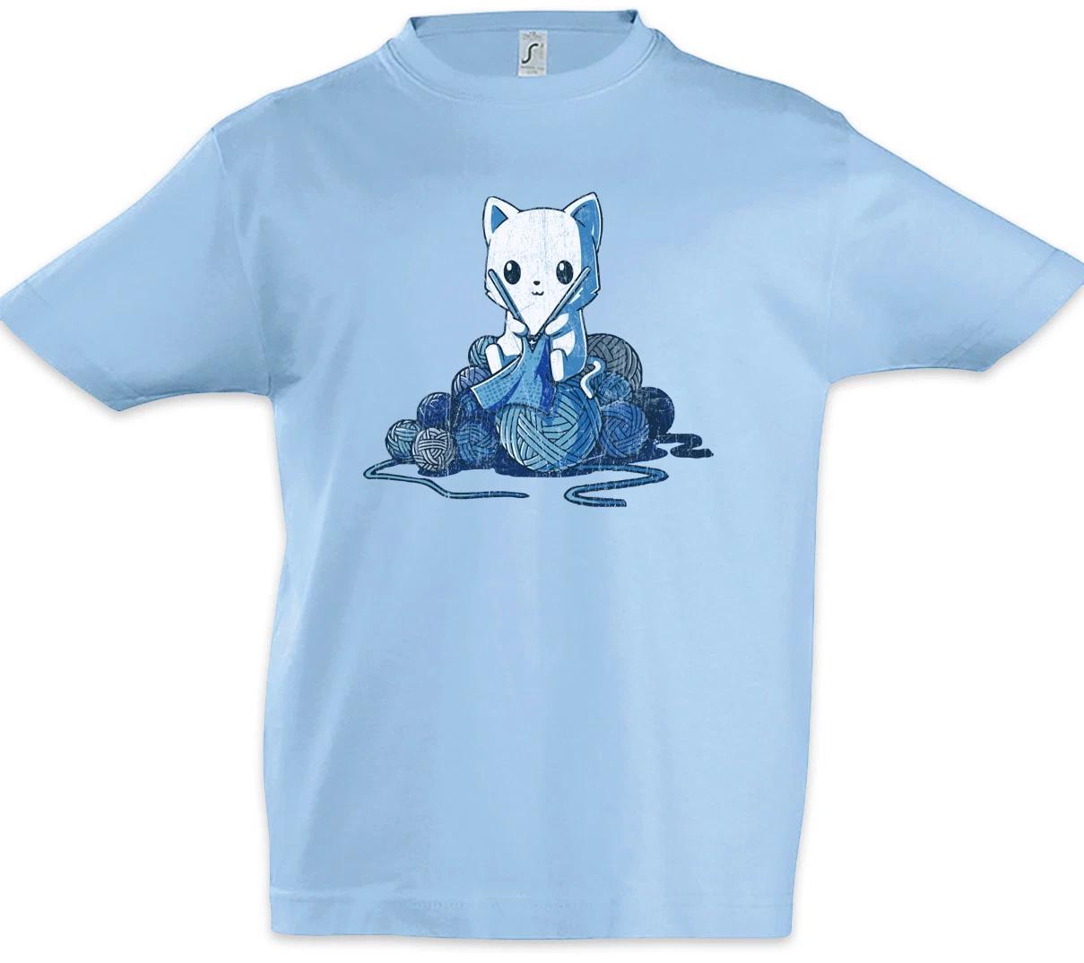 Knitting Cat Kids Boys T-Shirt Cats Fun Love Chilling Sleeping Geek Nerd Tailor 130