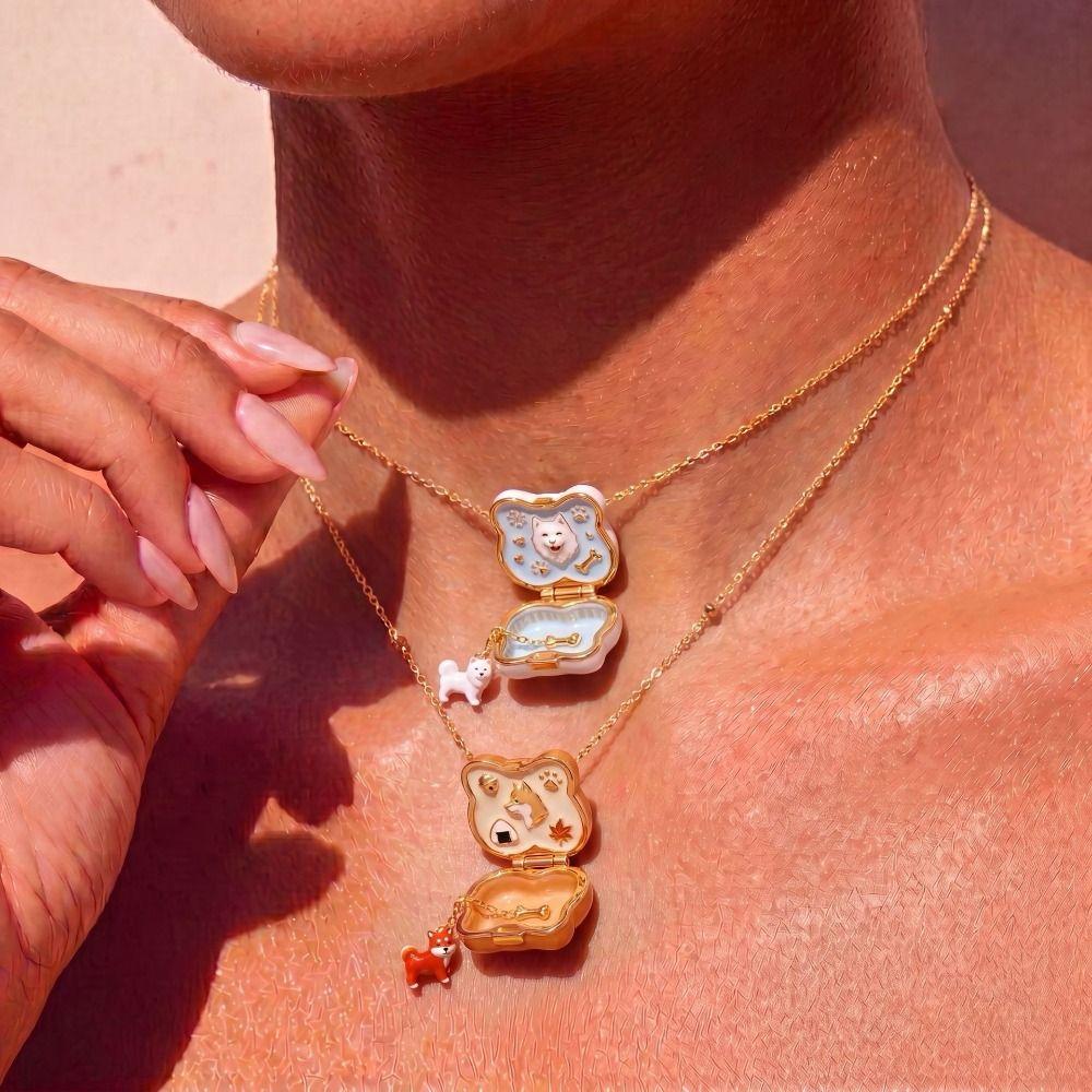 Enamel Craft Openable Pendant Necklace Eco-friendly Copper Enamel Dog Necklace  Women Daily Wear