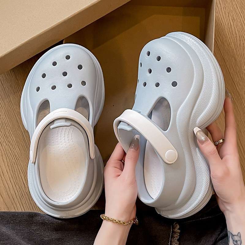 Sweet Bow Platform Hole Shoes Women's Spring and Summer 2025 New Outer Wear Heightening Rhinestone Bag Head Half Slippers