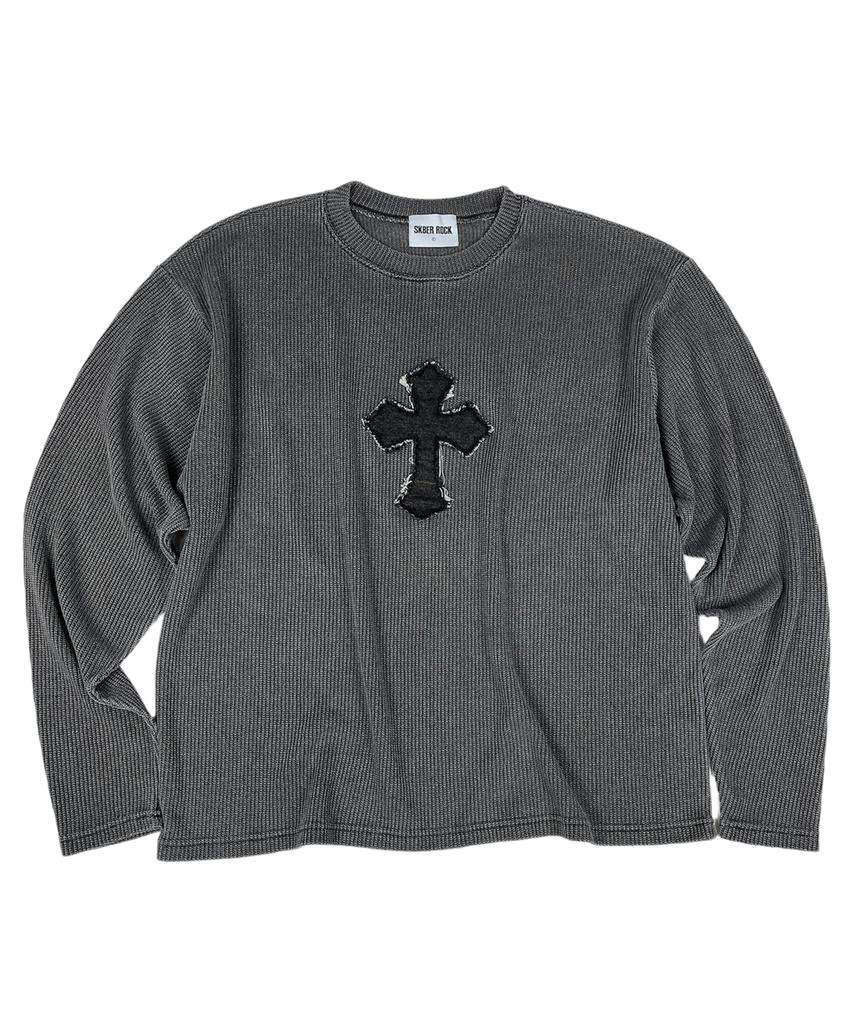 SK8ER ROCK Classic Cross Pigment Oversized Knit ((Charcoal))