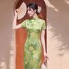 Elegant Green Modern Chinese-Inspired Long Cheongsam Dress Women 2026 Stylish Daily Wear
